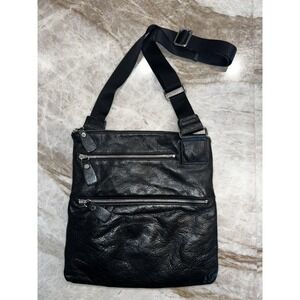 MARGOT NEW YORK SLIM Leather Crossbody Messenger Bag Triple Zipper Black Unisex